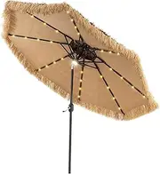 Costway 32 LED Hula Thatched Tiki Umbrella, Solar Powered Hawaiian Style Beach Umbrella with 8 Ribs, 30° Tilt & Crank, Outdoor Market Umbrella for Tropical Palapa, Tiki Bar, Patio, Garden & Poolside, Natural