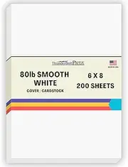 200 Bright White Smooth 80# Card Paper Sheets - 6" X 8" (6X8 Inches) 1" Frame Around 5X7 Card Size - 80 lb/pound Cover Weight - Quality Paper - Consistency in Print - Smooth Finish