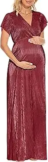 [Peauty] Greek Goddess V Neck Pleated Maternity Dress/Short Sleeve Sparkly Maxi Dress Photoshoot Baby Shower
