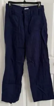 Nicole Miller Pants Women's Size 6 Navy 100% Linen High Rise Pull On Wide Leg