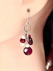 Sterling Silver Garnet Gemstone Pearl Cluster Earrings Sundance Treasures Jewely