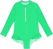[ODAWA] Spring Green Toddlers Swimsuits UPF 50+ Sun Protection One Piece Swim Suits with Sleeves Size 3T