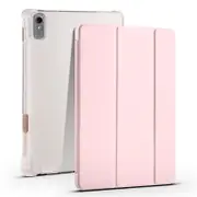 For Lenovo Tab P11 Gen 2 Transparent Pen Tray Tri-Fold Leather Case Sand Pink