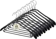 Zekroh 10 Pack Wide Shoulder Metal Hangers, 17.7 inch Heavy Duty Retro Suit Hangers with Non Slip PVC-Coating for Closet, Dresses, Pants, Sweaters, Jackets (Black)
