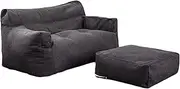 Bean Bag Chair Cover Sofa Lazy Sack Stuffed Animal Storage Bean Bag Chair Cover +Footstool Cover Tatami for Organizing Children Plush Toys or Memory Foam,Dark Gray