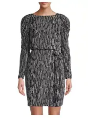 Aidan Mattox Metallic Black Knit Puff-Sleeve Mini Dress