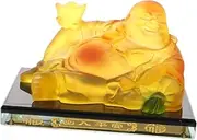 Gatuida Large Buddha Statue Car Ornament Resin and Glass Base Laughing Buddha Ornament for Dashboard Feng Shui Decor Lucky Charm