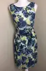 Brooks Brothers Women 100% Silk Dress & Lining Green,Blue SZ 2 W/Belt Back Zip