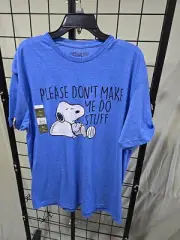 Peanuts Snoopy T-Shirt Men's XL Blue Graphic "Please Don't Make Me Do Stuff"