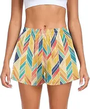 [FRODOTGV] Cartoon Rainbow Stripes Womens Athletic Shorts with Pockets Swim Shorts for Biking Surfing Vacation Swim Party S, Cartoon Rainbow Stripes, Small