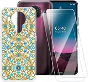 ESACMOT Kaleidoscope Pattern Case Compatible with Nokia 5.4 + [2 Pack] Screen Protector Tempered Glass, Shockproof Case Cover for Nokia 5.4 (6.39 inch)