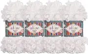 [Alize] Puffy Fine Baby Blanket Small Loop 100% Micropolyester Soft Yarn Lot of 4skn 400gr 64yds (55 - White)