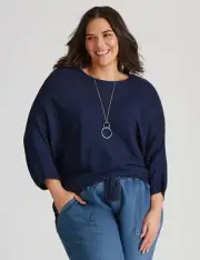 Autograph Jumper Plus Size XXL 26-28 Rib Knit 3/4 Sleeve Pullover Top Navy RP$90