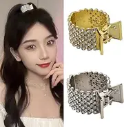 Ponytail Holder Clips Crystal Rhinestone Hair High Ponytail Hair Clips for Women Gold Sliver Metal Hair Barrettes for Thick Thin Hair Pins No Slip Hair Accessories Claw Clips 2 Pcs