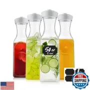 Cuiselect 50 Oz Water Carafe with Lids, Square Plastic Pitcher for Mimosa Bar