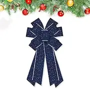 Large Navy Blue Velvet Bows for Wreath, Birthday Wreath Bow Glitter Blue Craft Bows Holiday Tree Topper Bows Ornaments for Front Door New Year Christmas Party Decoration Supplies