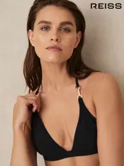 Reiss Black Riah Triangle Halter Neck Bikini Top (H20938) | $110