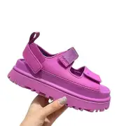 2024 new thick sole height increasing sandals for women hook and loop fashion Purple 37