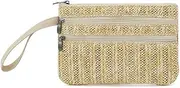 [BBORGDC] Zip Clutch Purse with Detachable Strap, Small Woven Crossbody Bag & Wristlet Pouch, Compact Braided Straw Purse for Everyday Essentials, Beach Vacations, and Travel Accessories, Strawyellow