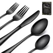 40-Piece Black Silverware Set Service 8, Stainless Steel Flatware Cutlery Set Ki