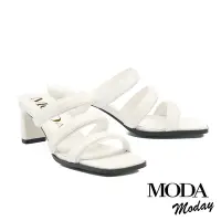 在飛比找Yahoo奇摩購物中心優惠-拖鞋 MODA MODAY 可愛蓬蓬感羊皮方頭高跟拖鞋－白