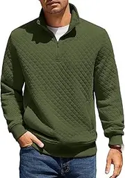 [COOFANDY] Mens Quarter Zip Pullover Quilted Sweatshirt Knit Long Sleeve Mock Neck Sweater Polo with Pocket