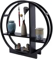 Desktop Antique Shelf Small Bamboo Teacup Rack Ornaments Tea Set Storage Rack teapot Rack Pen Holder Ornaments,B-38×38×10cm