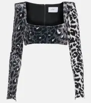 [Alex Perry] Alex Perry Leopard-print velvet crop top AU 4 multicoloured