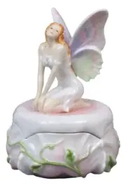 Fairy Kneeling On Pink Trinket Box - Myth & Legend