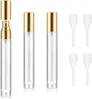 Pack of 4 Refillable Perfume Atomisers, 10 ml Glass Perfume Bottle, Mini Travel Perfume Atomiser for Travel, Portable Empty Spray Bottles for Travel Bag Perfume Bottle Atomiser + 4 Pipettes (Gold)