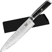 Authentic XYJ Since 1986,VG10 Damascus Steel Japanese Chef Knife,8 Inch High Carbon Steel Kitchen Knives,Damascus Steel Master Chef’s Knife with Etching Pattern,Ergonomic Pakkawood Handle