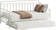 [OIKITURE] Trundle Bed Frame Daybed Single Size Base Metal Single Beds x2 Beige