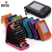 Men Women Thin Leather Men Wallet Credit Card Holder RFID Blocking Zipper Pocket