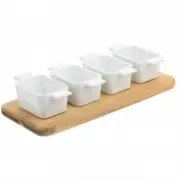 Gibson Elite Gracious Dining 5 Piece Fine Ceramic Tidbit Dish Set With Acacia W