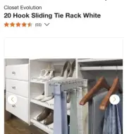 Closet Evolution20 Hook Sliding Tie Rack White