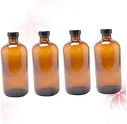 MUCKLILY 4pcs Boston Round Glass Bottles with Black Lid for Essential Oils Perfumes and Laboratory Chemicals Storage