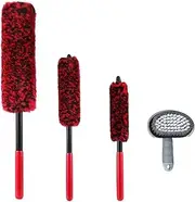 Car Wheel Brush for Cleaning Wheels Set 4 Pcs Metal Free Synthetic Wool Wheel Cleaning Brush Extended Reach Wheel Gerbils, Wheel and Rim Brushes for Cleaning Wheels, Rims, Exhaust Tip, No Scratching