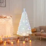 Costway 150cm Pre-Lit Fiber Optic Christmas Tree with Iridescent Leaves-1.5M