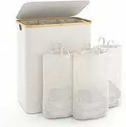 Laundry Hamper with Lid, 160L Extra Large Laundry Basket 3 Section Dirty Clothes Hamper for Laundry with Removable Laundry Bags, Hampers for Bedroom, Laundry Room (Beige, 160L)