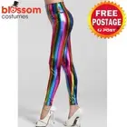 K597 1980s 1990s Neon Rainbow Leggings Disco Costume Pants Madonna Cyndi Lauper