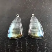Natural Labradorite Multi Flashy Blue Yellow Fire Silver Plated Pair Connectors
