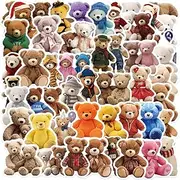 Cute Teddy Bear Stickers, 50PCS Funny Plush Teddy Bear Sticker Set, Waterproof Vinyl Kawaii Cartoon Decals for Mobile Phone Journal Guitar Luggage Computer