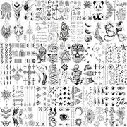 LONGHAOCHA 66 Sheets 3D Small Black Temporary Tattoos Fake Tattoo Stickers Face Neck Arm Children For Women Men Waterproof Flower Birds Star Realistic Tatoo Kits For Boy Girls Adults