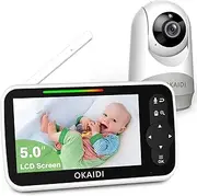 OKAIDI Baby Monitor with Camera and Audio, 5" Large Screen with 30-Hour Battery, 1000ft Range Video Baby Monitor, Remote Pan-Tilt-Zoom Baby Monitor No WiFi, Night Vision, VOX, 2-Way Talk, 8 Lullabies