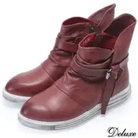 在飛比找ETMall東森購物網優惠-【Deluxe】全真皮復古皮帶英倫質感厚底鬆糕鞋(紅)-15