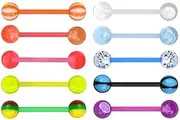 [Melighting] 10pcs Tongue Bars Tongue Piercing Jewellery 14G 316L Stainless Steel Tongue Rings Barbells Plastic Nipple Rings Piercing Jewellery for Women, Plastic