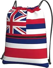 EdWal Hawaii Flag Print Drawstring Backpack Gym Bags Sports Bags With Zipper Pocket For Travel Beach, Black, One Size