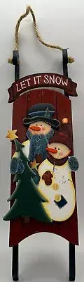 Wooden Winter Sled Decoration Let It Snow 16X5X2 inches