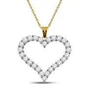 14k Yellow Gold Round Diamond Outline Heart Pendant 2 Cttw