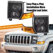 For Jeep Commander 06-10 Headlight Lamps Pair Black Housing Amber Lens USA